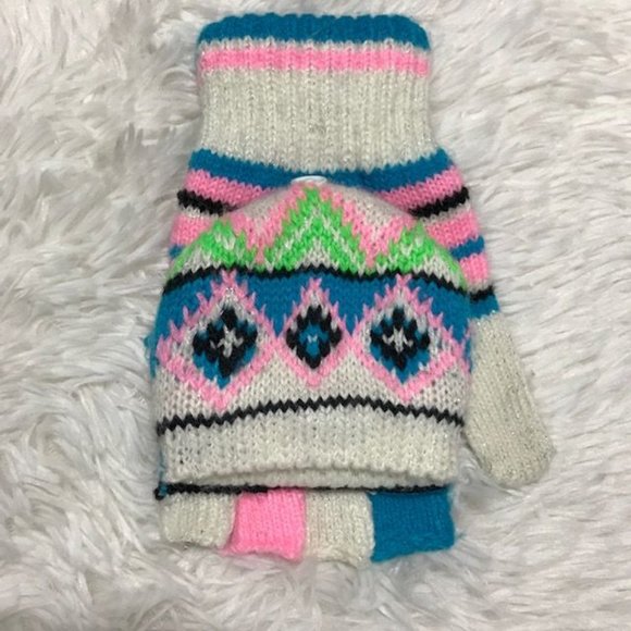 Sequin Sparkle Fair Aisle Pom Pom Scarf & Convertible Mitten to Fingerless Set - Picture 10 of 11